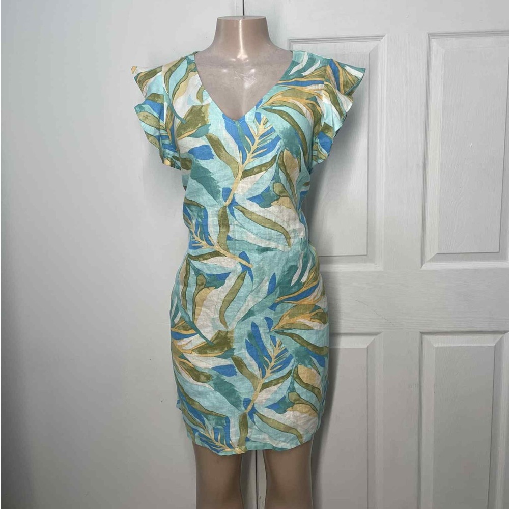 Rachel Zoe Leaf Print Mini Dress - Blue and Green